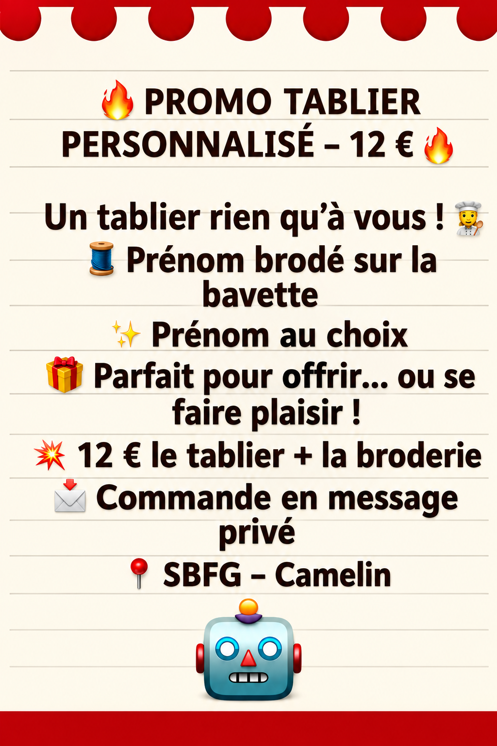 …………….‼️‼️PROMO‼️‼️.                               Tablier personnalisé brodé – Prénom au choix