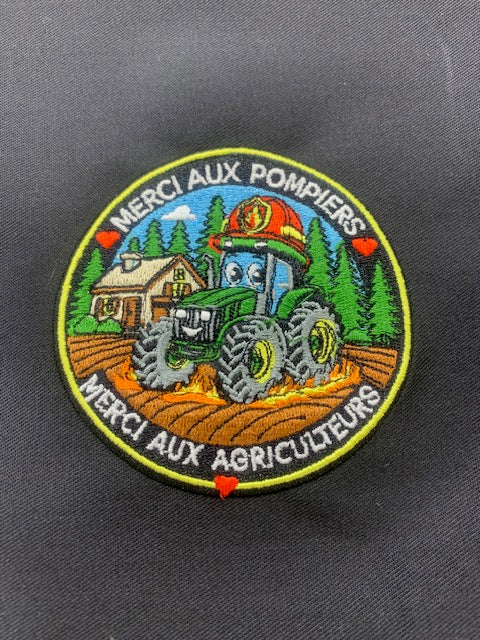 Écusson brodé Hommage Pompiers & Agriculteurs – ⌀ 8 cm