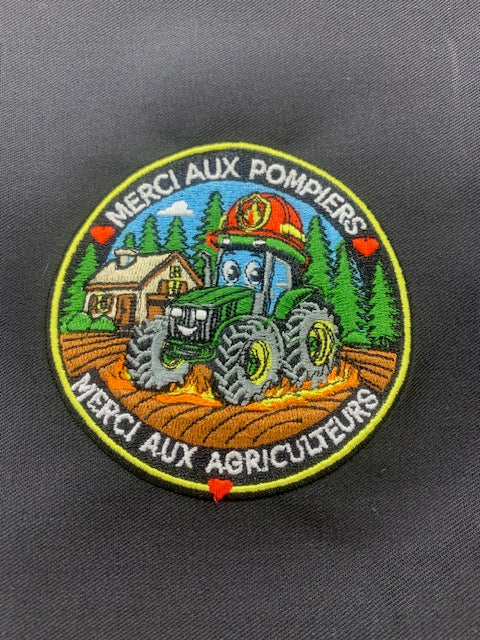 Écusson brodé Hommage Pompiers & Agriculteurs – ⌀ 8 cm