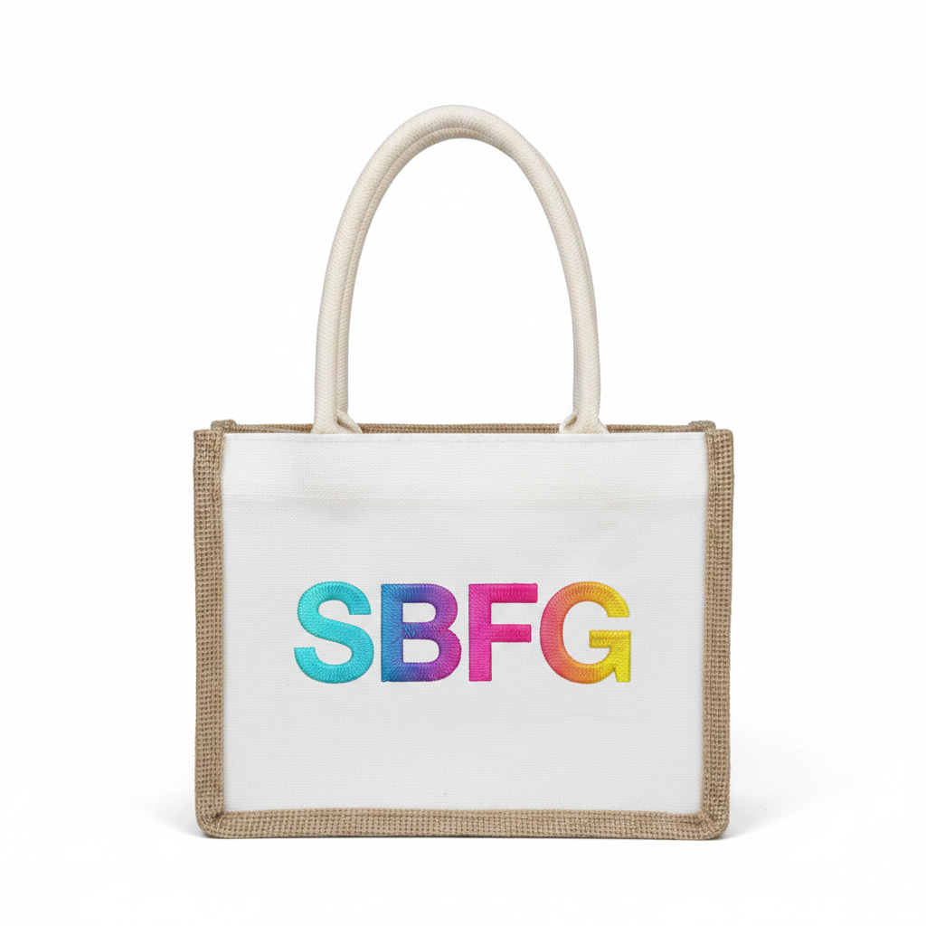 Sac rafia et coton blanc avec logo SBFG brodé