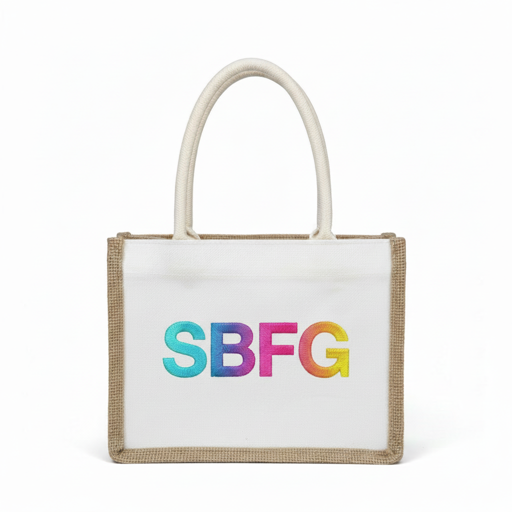 Sac rafia et coton blanc - côté brodé fond blanc